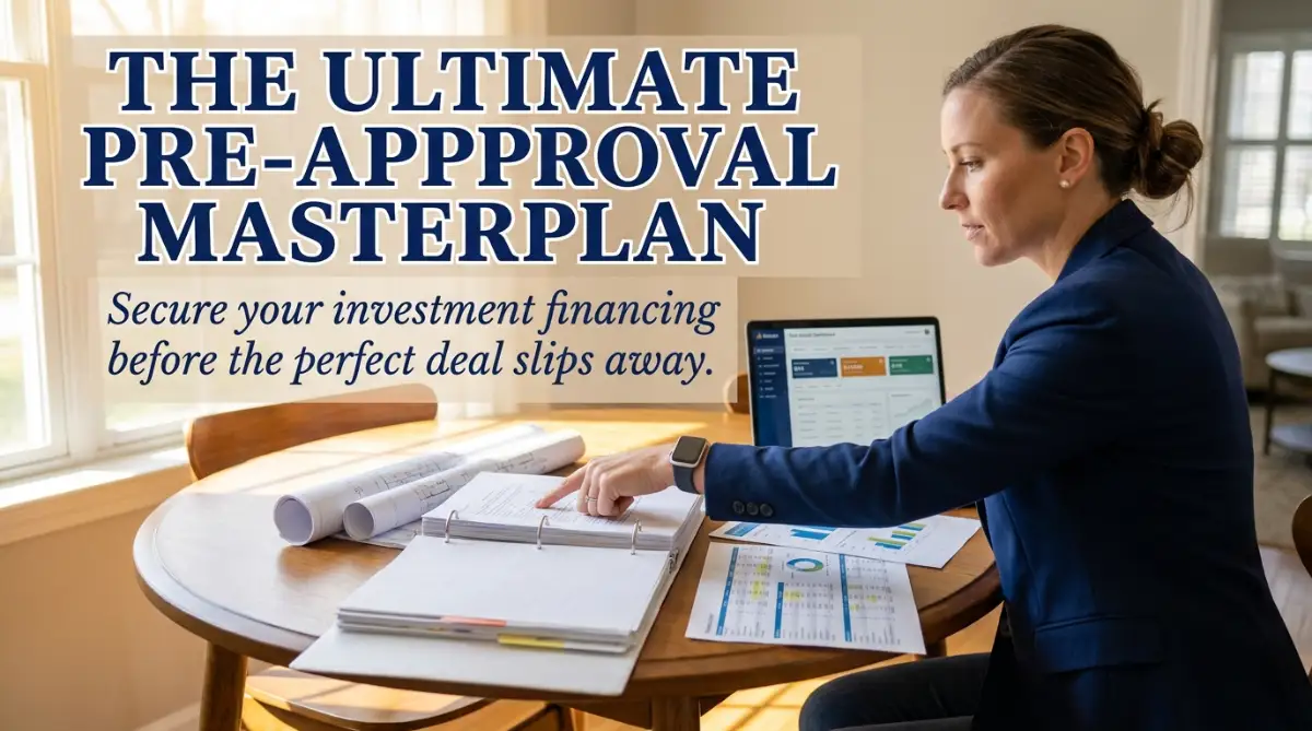 A real estate investor organizing documents for a property loan pre-approval.